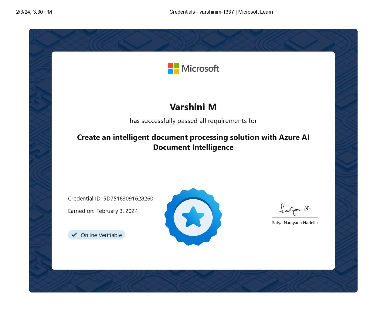 Azure Document Intelligence Certificate